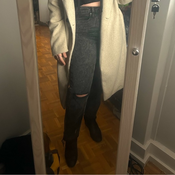 Extra High Rise Straight Leg Black Ripped Jeans - Picture 3 of 5